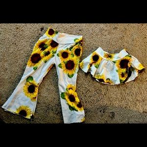 Sunflower Bellbottom pants and skirted bummies costum made